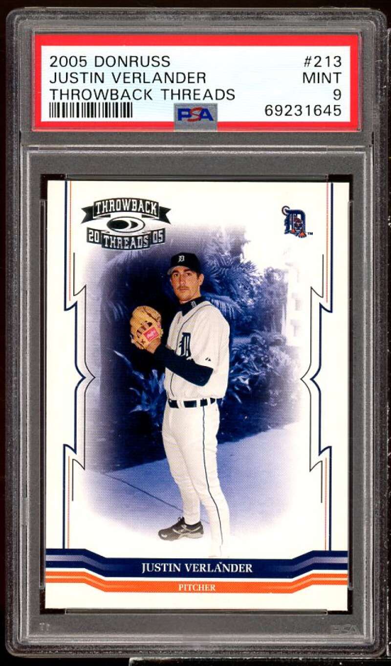 Justin Verlander Rookie Card 2005 Donruss Throwback Threads #213 PSA 9 Image 1