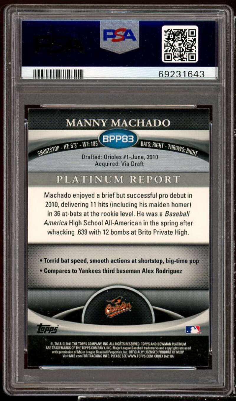 Manny Machado Rookie Card 2011 Bowman Platinum Prospects Xfractor #BPP83 PSA 9 Image 2