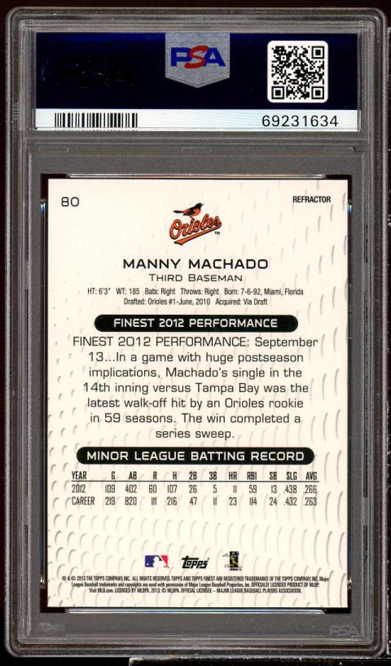 Manny Machado Rookie Card 2013 Finest Refractors #80 PSA 10 Image 2