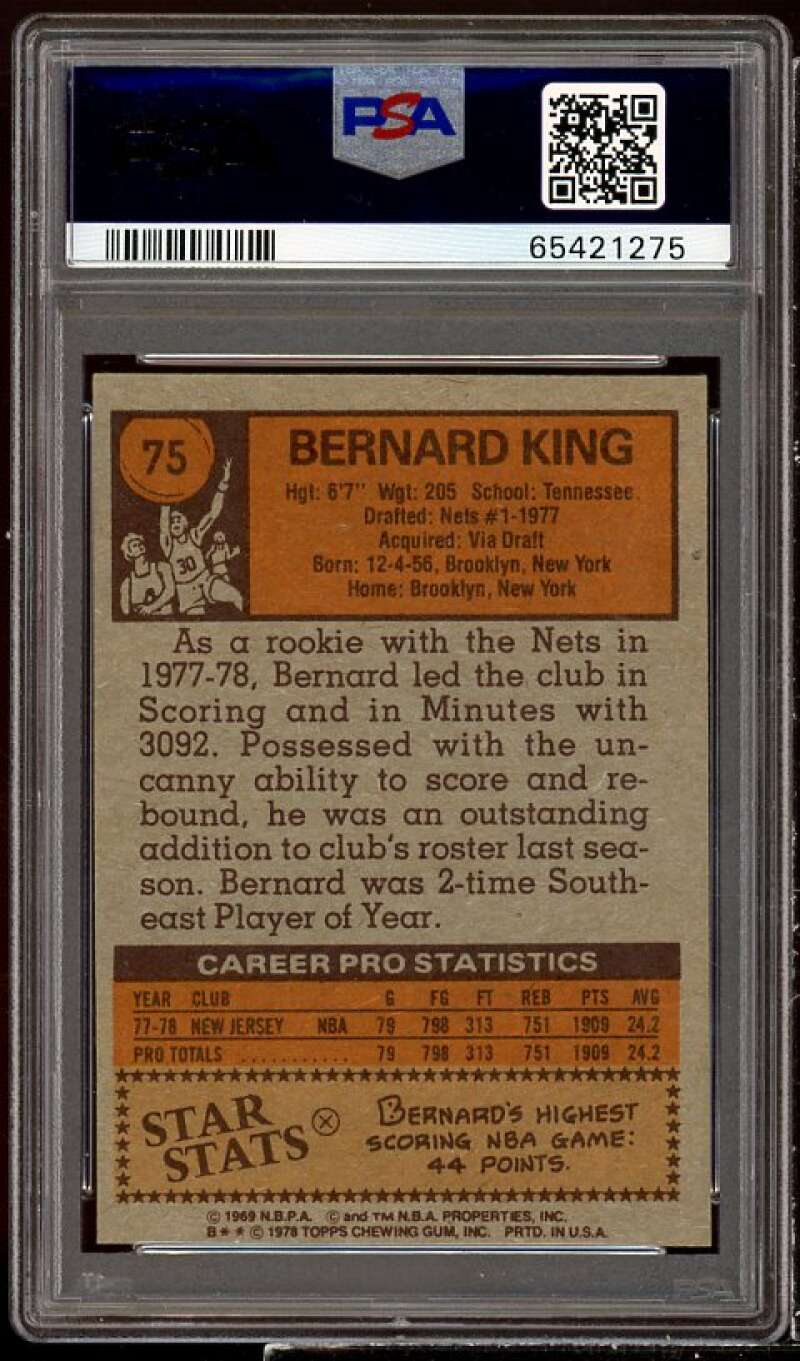 Bernard King Rookie Card 1978-79 Topps #75 PSA 8 Image 2