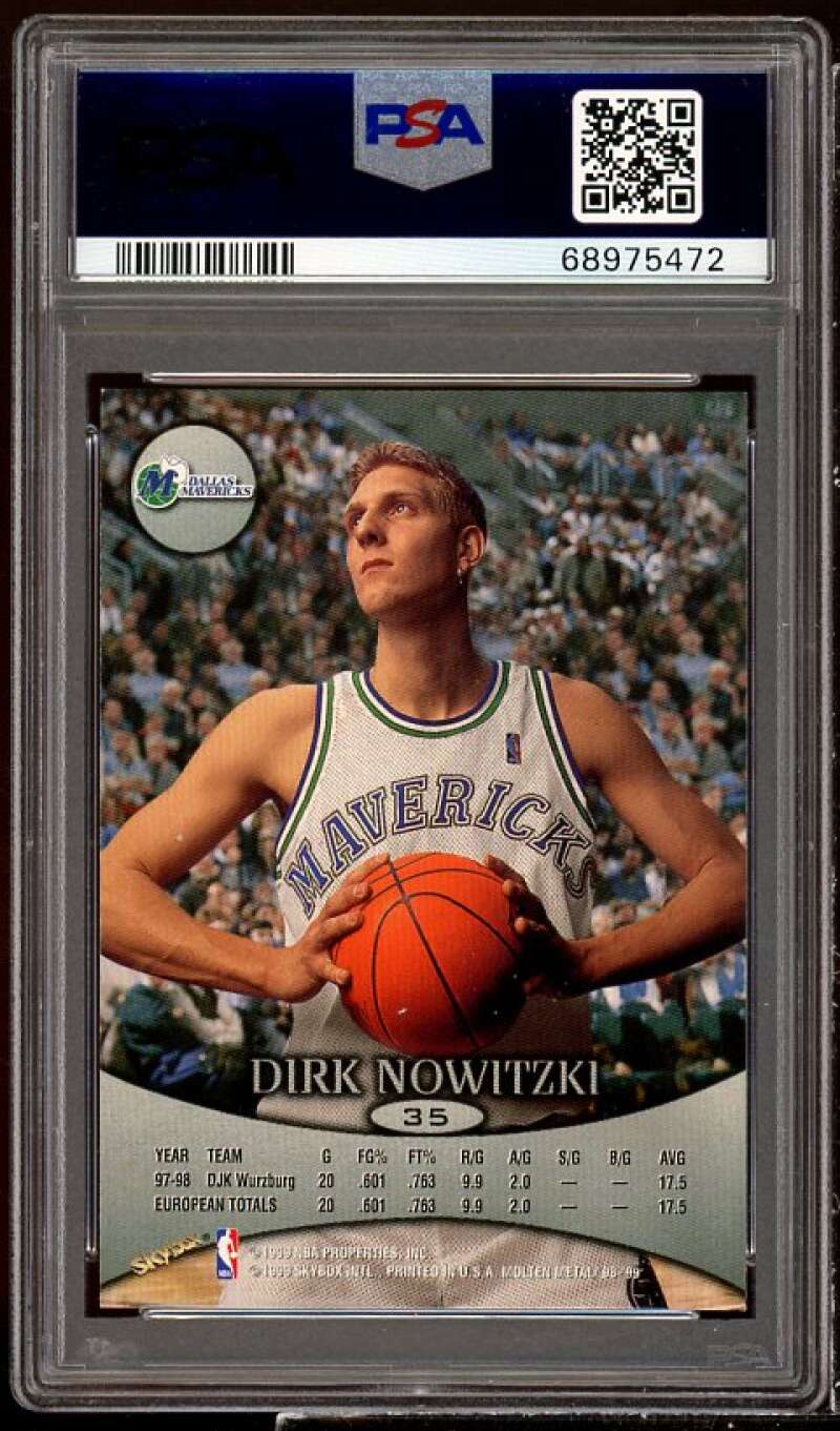 Dirk Nowitzki Rookie Card 1998-99 SkyBox Molten Metal #35 PSA 9 Image 2