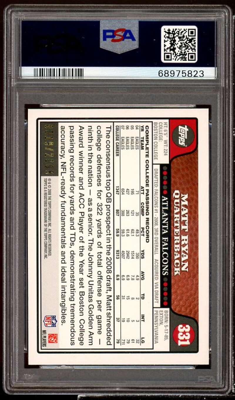 Matt Ryan Rookie Card 2008 Topps Gold #331 PSA 8 Image 2