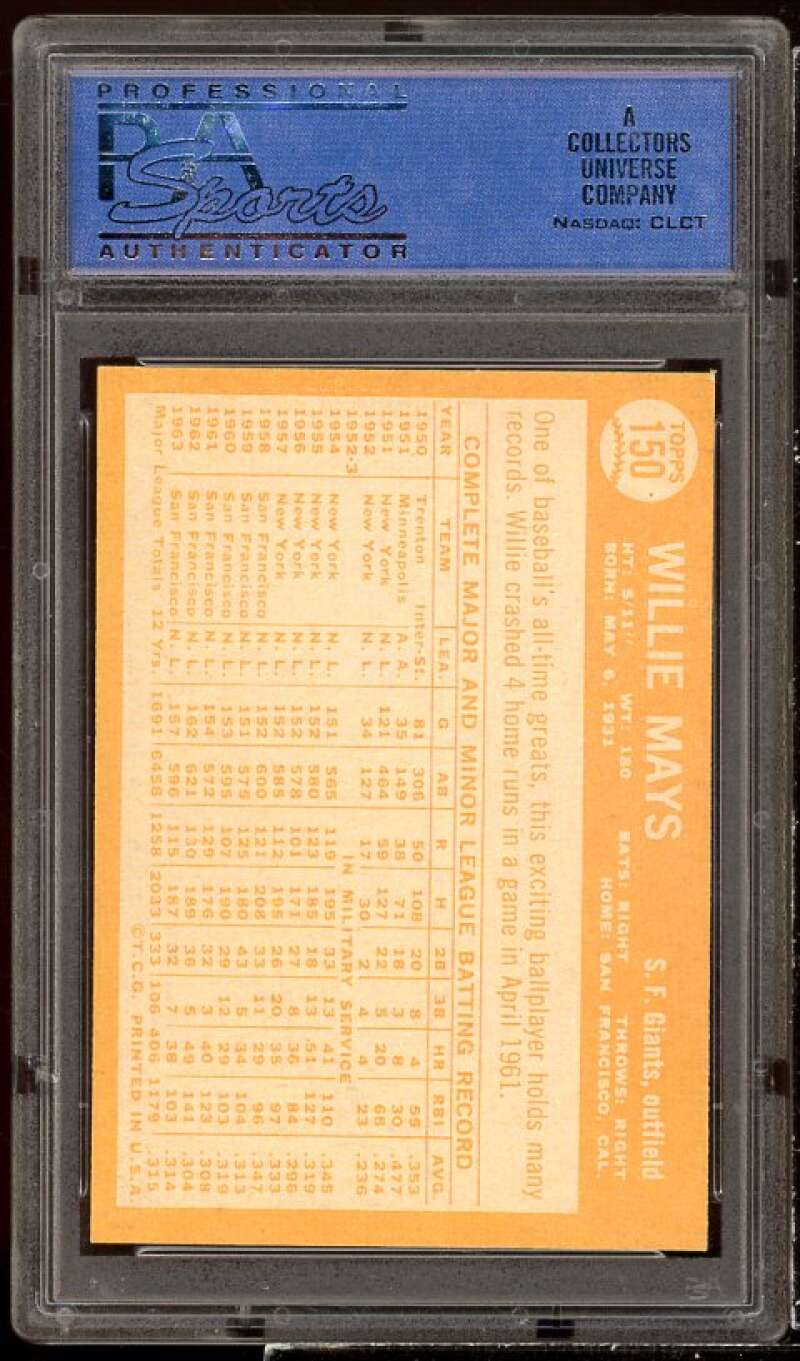 Willie Mays Card 1964 Topps #150 PSA 8 Image 2