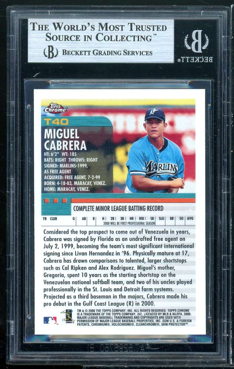 Miguel Cabrera Rookie Card 2000 Topps Chrome Traded BGS 9 (8.5 9 9.5 9) Image 2