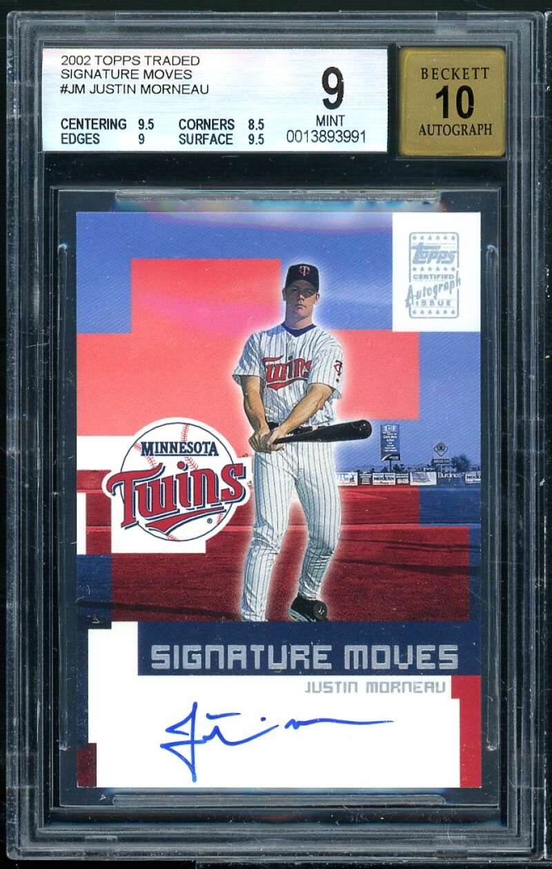 Justin Morneau Rookie Card 2002 Topps Traded Signature #JM BGS 9 (9.5 8.5 9 9.5) Image 1