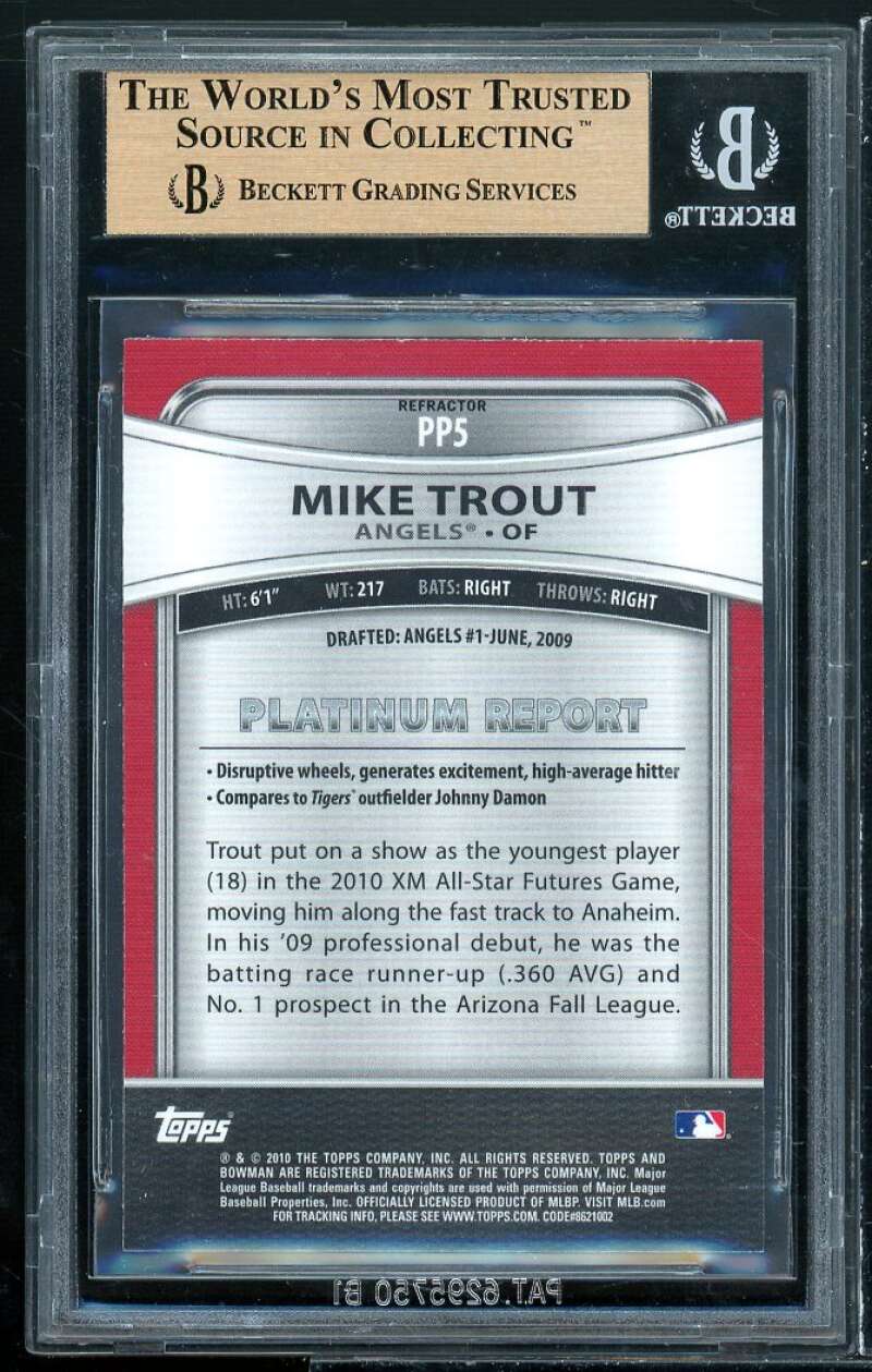 Mike Trout Rookie 2010 Bowman Platinum Prospects Purple Refractors #PP5 BGS 9.5 Image 2