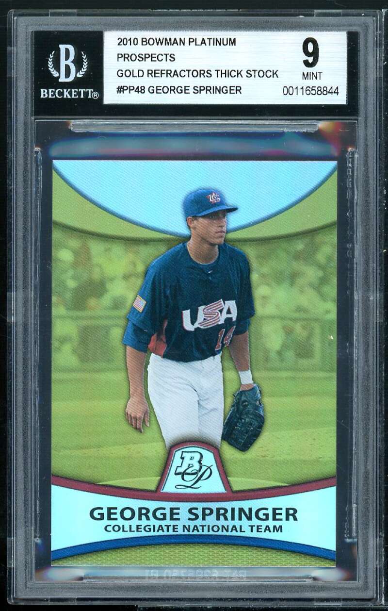 George Springer Rookie 2010 Bowman Platinum Prospects Gold Ref Thick #PP48 BGS 9 Image 1