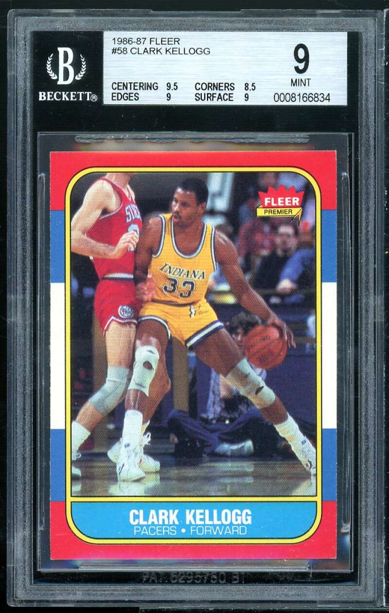 Clark Kellogg Rookie Card 1986-87 Fleer #58 BGS 9 (9.5 8.5 9 9) Image 1