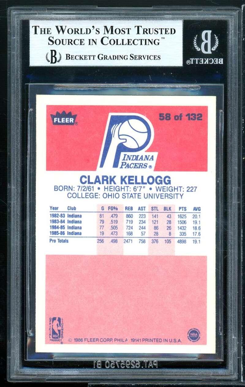 Clark Kellogg Rookie Card 1986-87 Fleer #58 BGS 9 (9.5 8.5 9 9) Image 2