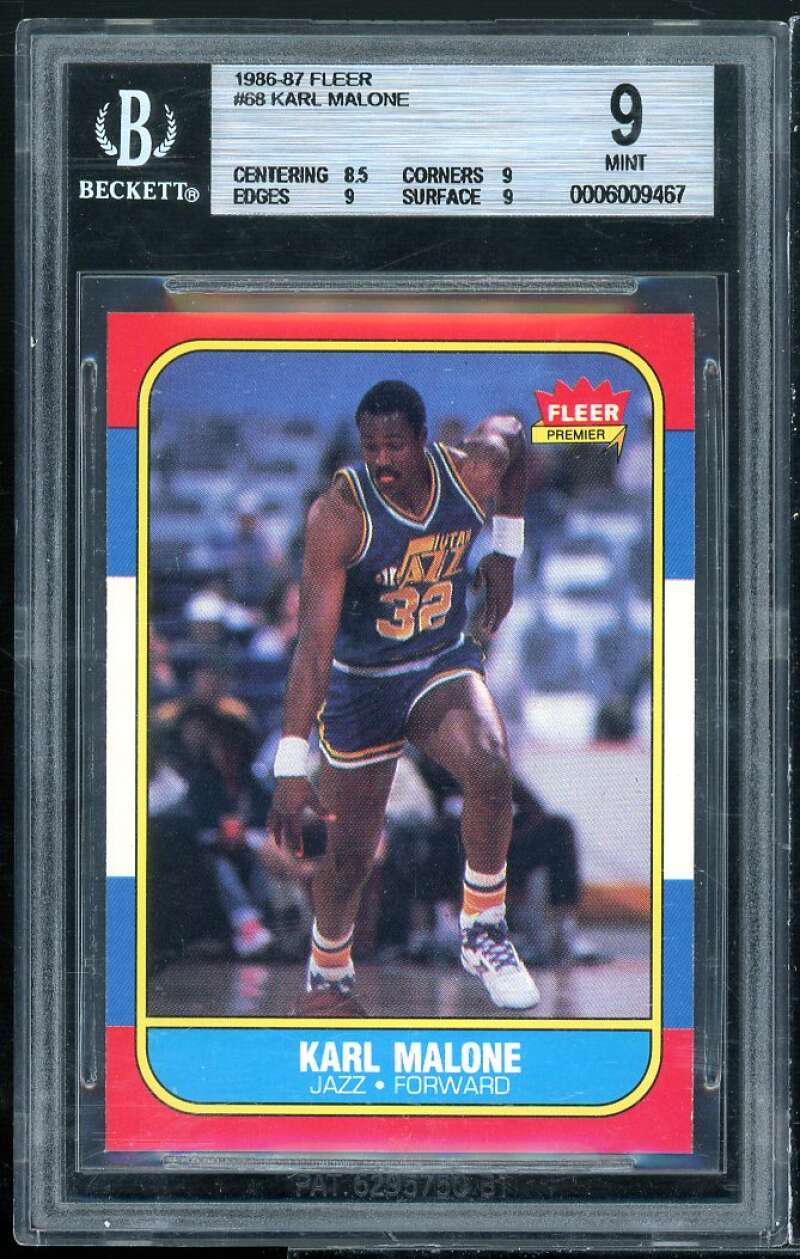 Karl Malone Rookie Card 1986-87 Fleer #68 BGS 9 (8.5 9 9 9) Image 1