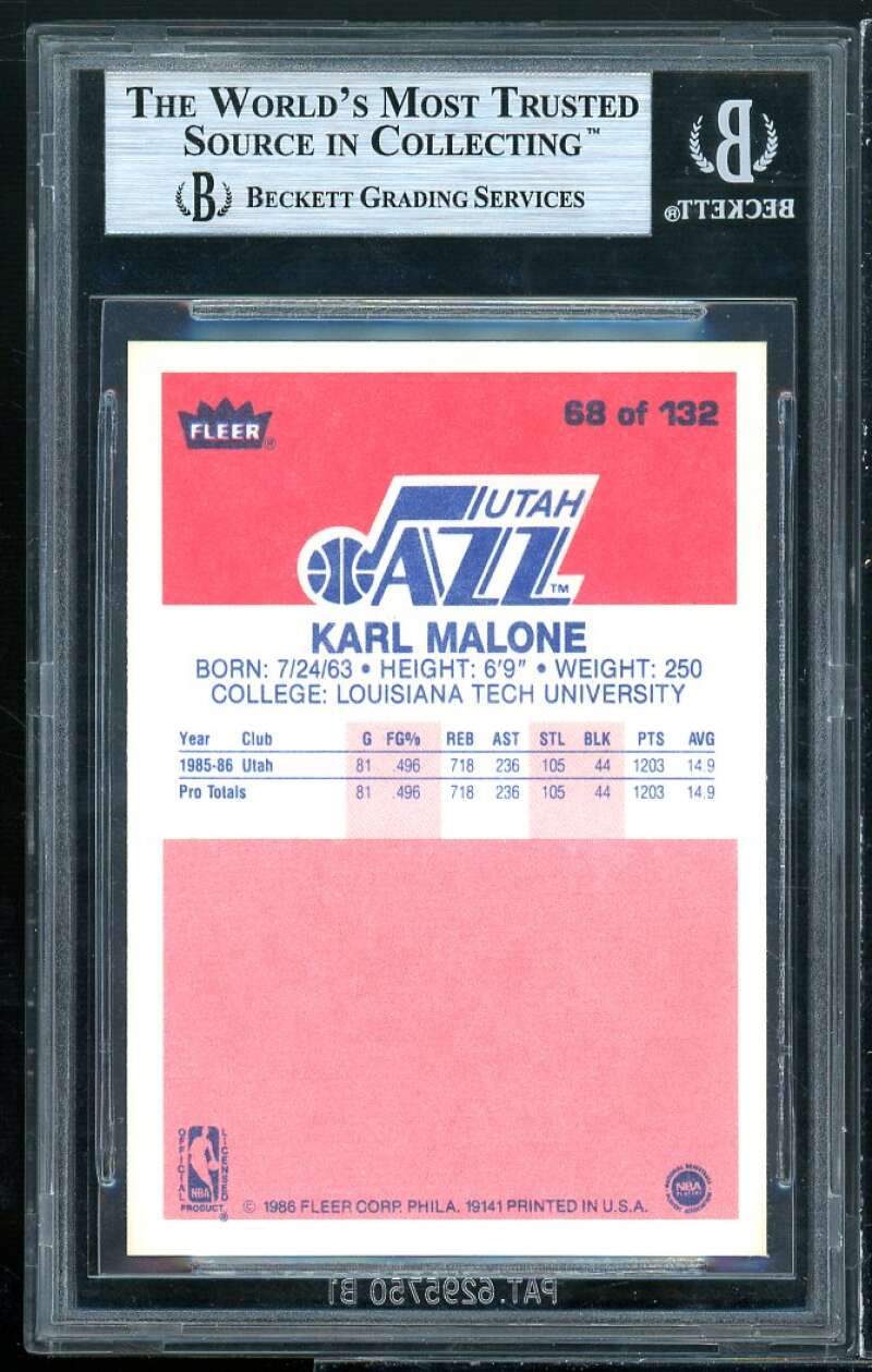 Karl Malone Rookie Card 1986-87 Fleer #68 BGS 9 (8.5 9 9 9) Image 2