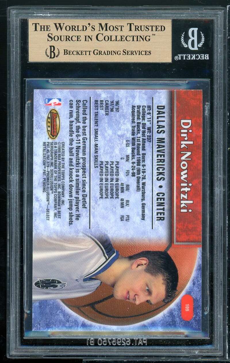 Dirk Nowitzki Rookie Card 1998-99 Bowman's Best #109 BGS 9.5 (9 9.5 9.5 9.5) Image 2