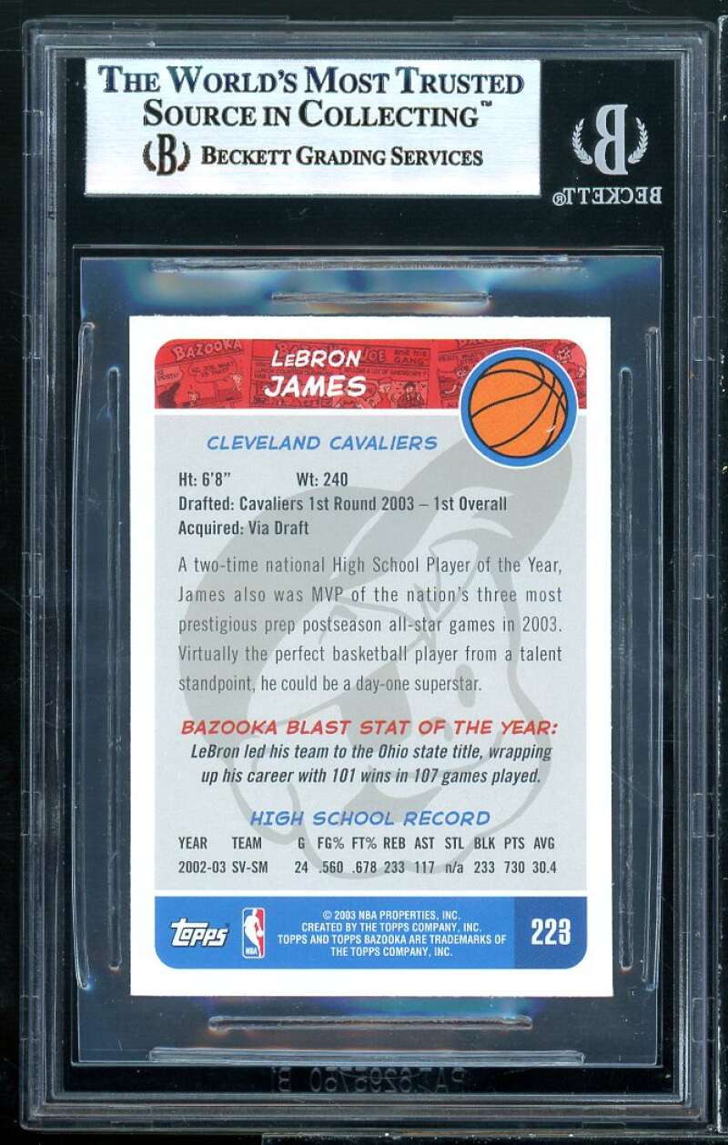 LeBron James Rookie Card 2003 Bazooka Minis #223B BGS 9 (9.5 9.5 9.5 8.5) Image 2