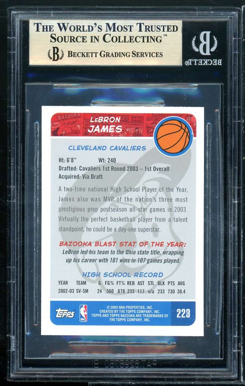 LeBron James Rookie Card 2003 Bazooka Minis #223A BGS 9 (9 9.5 9.5 10) Image 2