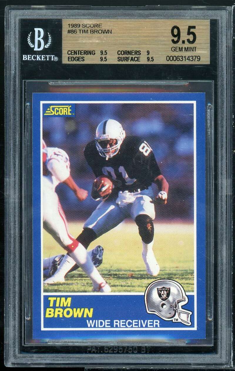 Tim Brown Rookie Card 1989 Score #86 BGS 9.5 (9.5 9 9.5 9.5) Image 1