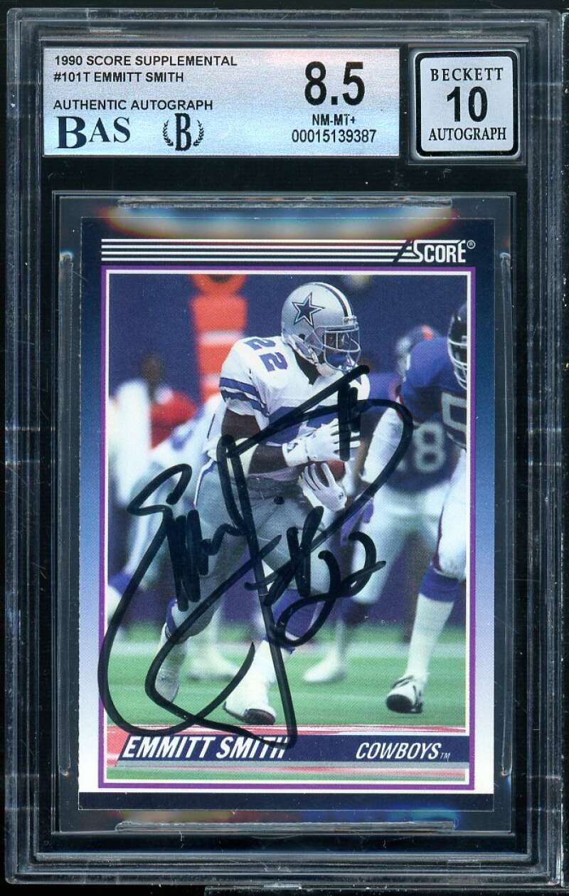 Emmitt Smith Rookie Card 1990 Score Supplemental Autograph BGS 8.5 Auto 10 Image 1