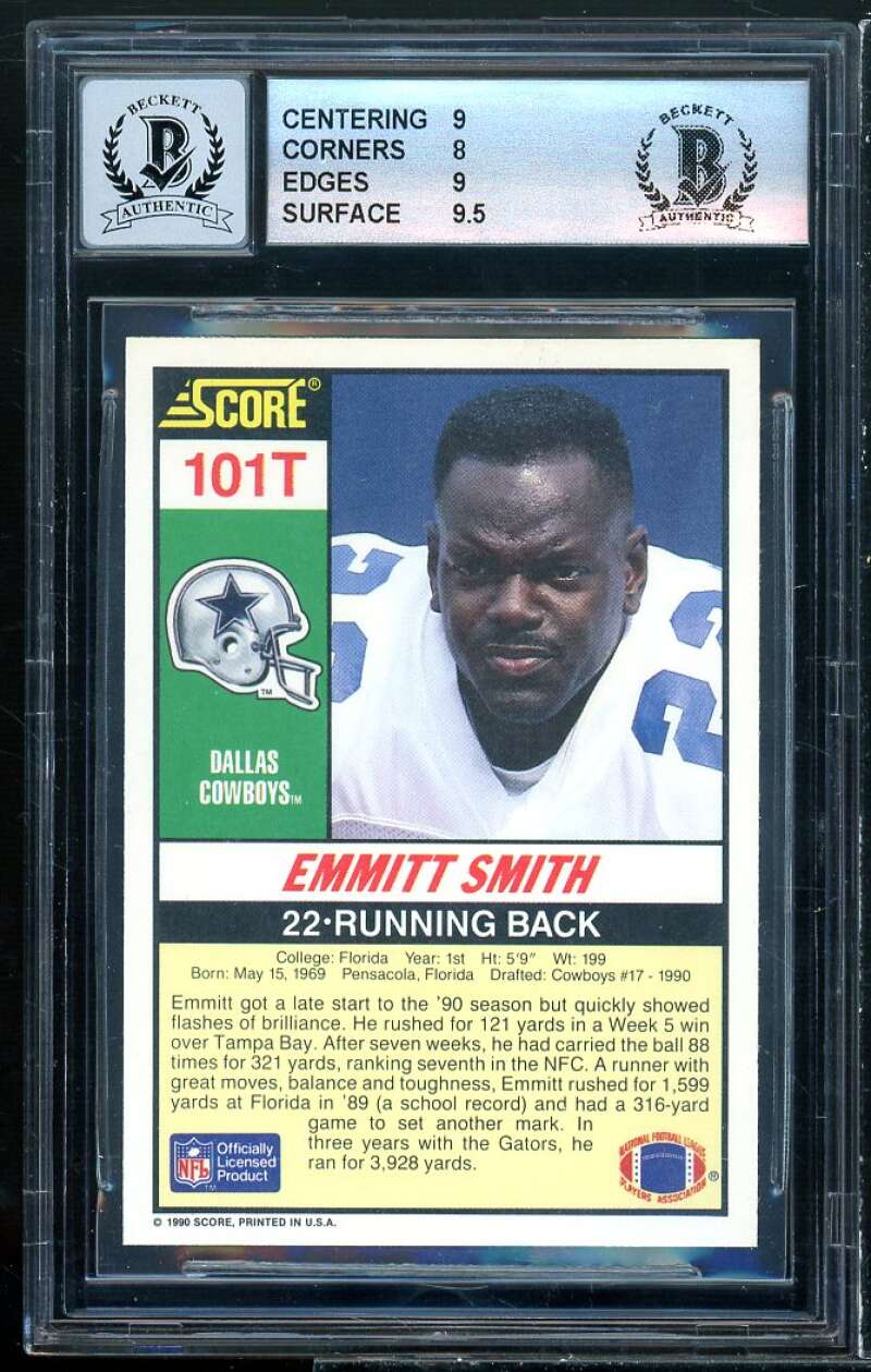 Emmitt Smith Rookie Card 1990 Score Supplemental Autograph BGS 8.5 Auto 10 Image 2