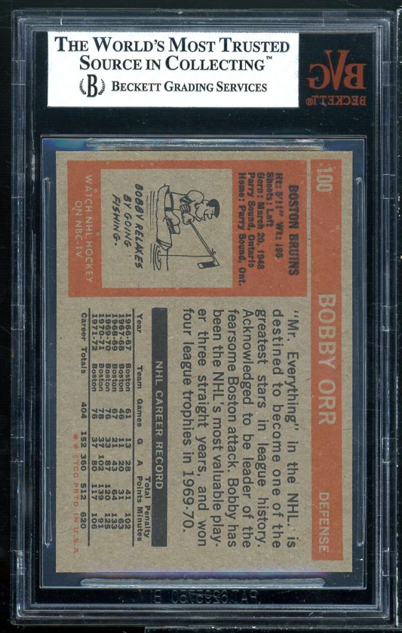 Bobby Orr Card 1972-73 Topps #100 BGS BVG 8 Image 2