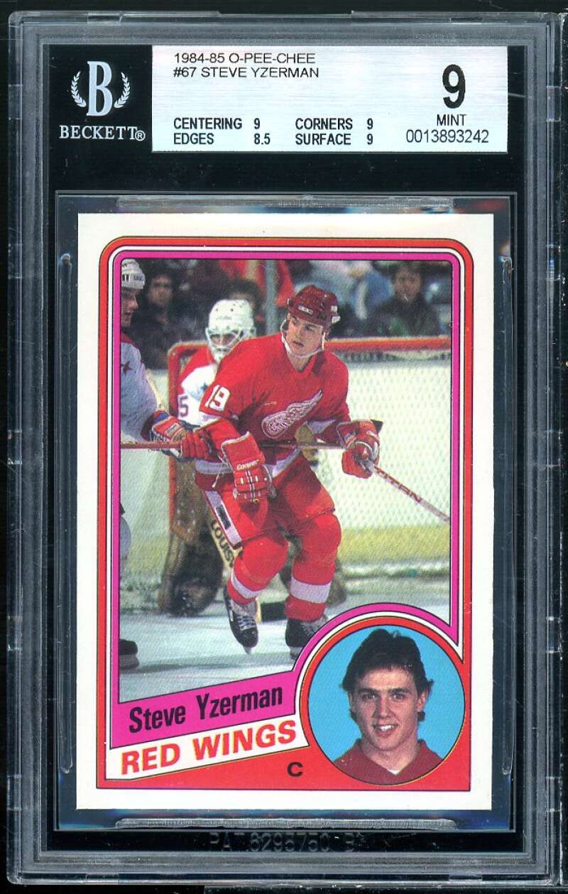 Steve Yzerman Rookie Card 1984-85 O-Pee-Chee #67 BGS 9 Image 1