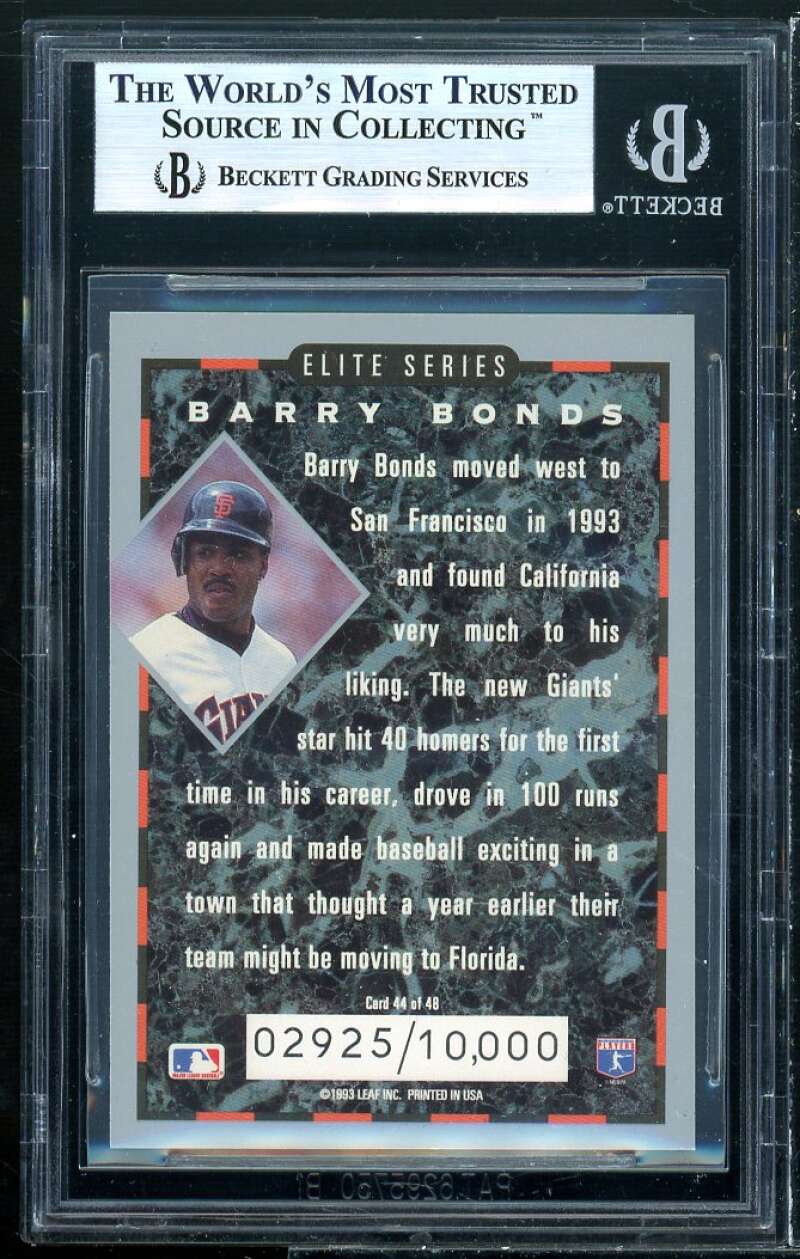 Barry Bonds Card 1994 Donruss Elite #44 (pop 6) BGS 9 Image 2