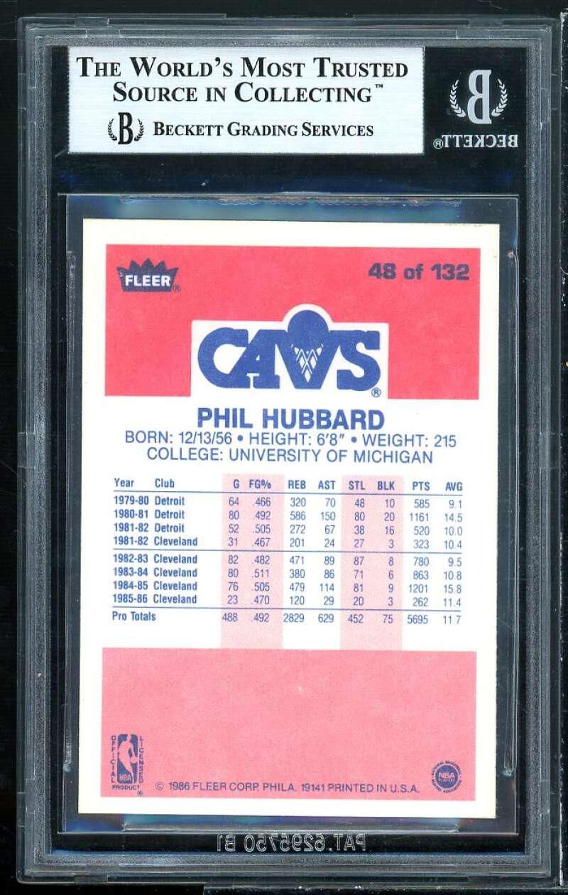 Phil Hubbard Card 1986-87 Fleer #48 BGS 9 (9.5 9 9 8.5) Image 2