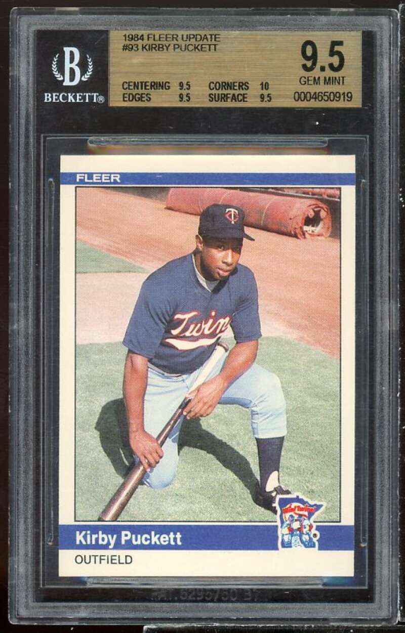 Kirby Puckett Rookie Card 1984 Fleer Update #U-93 BGS 9.5 (9.5 10 9.5 9.5) Image 1