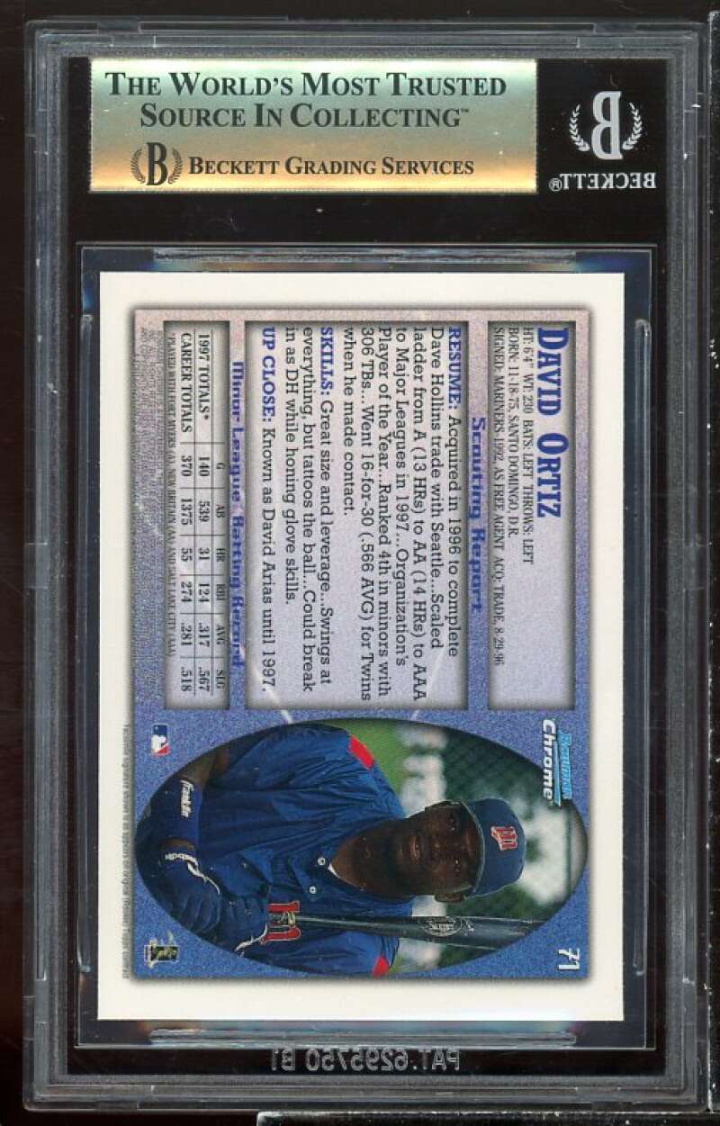 David Ortiz Rookie Card 1998 Bowman Chrome #71 BGS 9.5 (9.5 9.5 9 9.5) Image 2