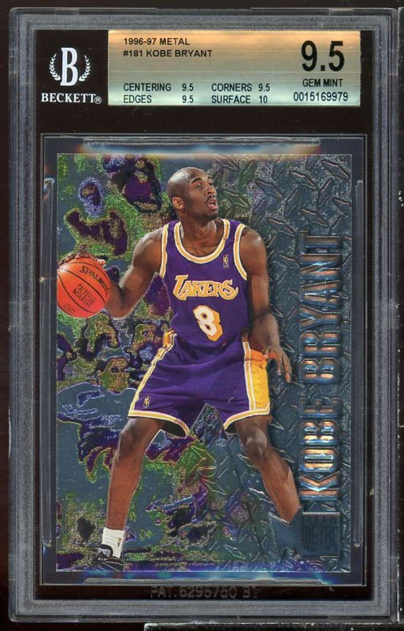 Kobe Bryant Rookie Card 1996-97 Metal #181 BGS 9.5 (9.5 9.5 9.5 10) Image 1