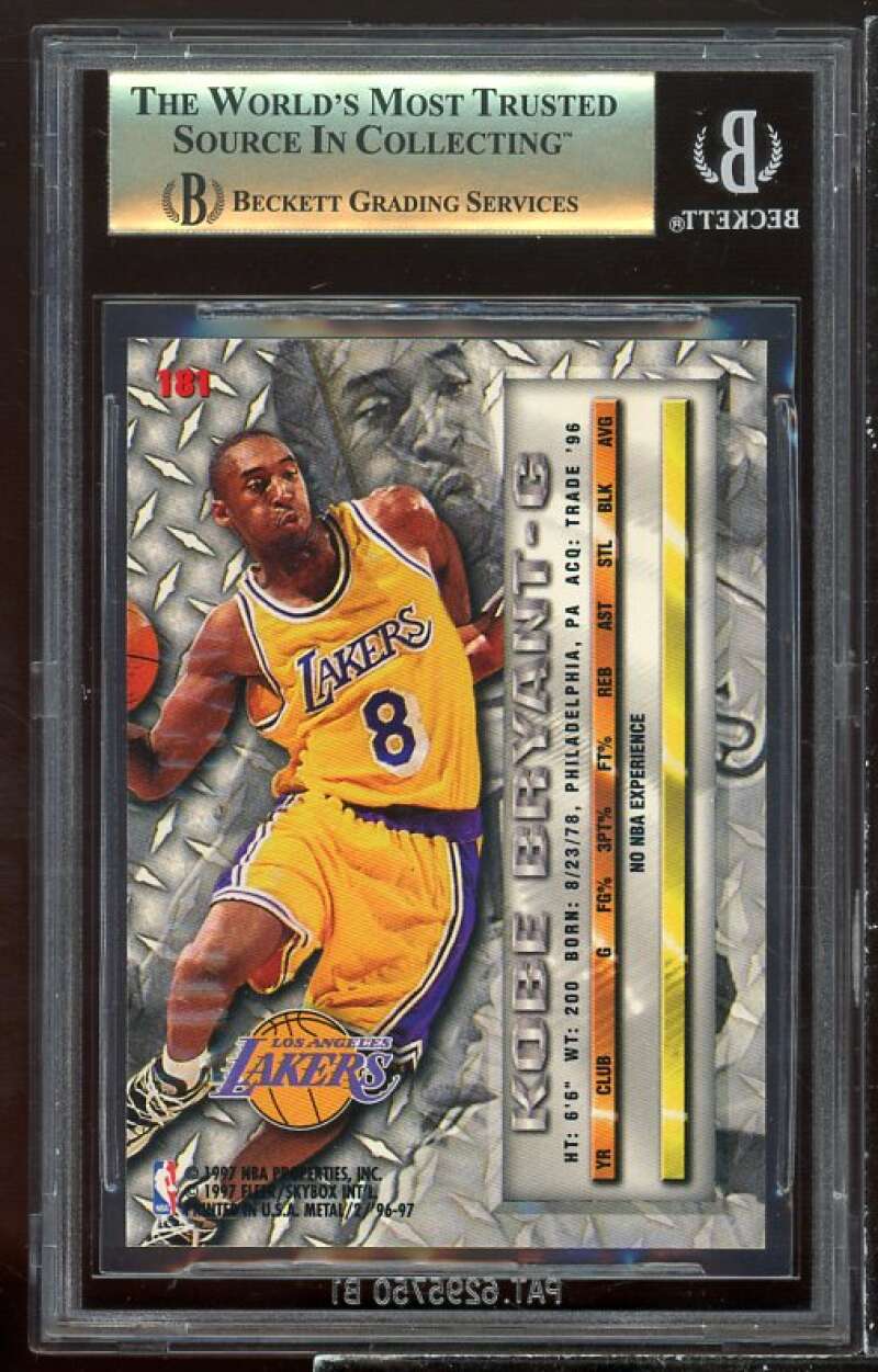 Kobe Bryant Rookie Card 1996-97 Metal #181 BGS 9.5 (9.5 9.5 9.5 10) Image 2