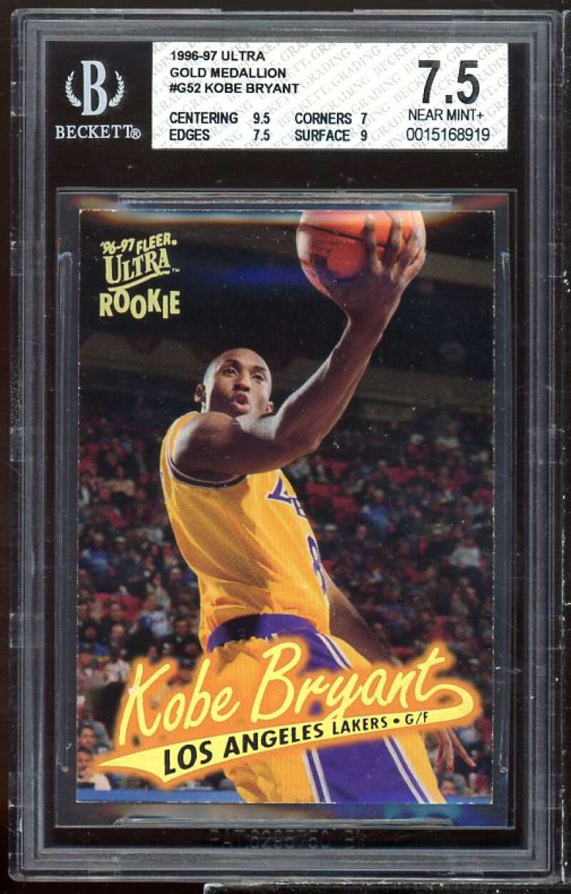 Kobe Bryant Rookie Card 1996-97 Ultra Gold Medallion #G52 BGS 7.5 (9.5 7 7.5 9) Image 1