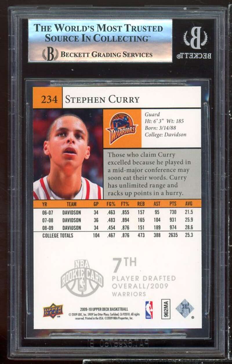 Stephen Curry Rookie Card 2009-10 Upper Deck #234 BGS 9 (9.5 8.5 9 9.5) Image 2