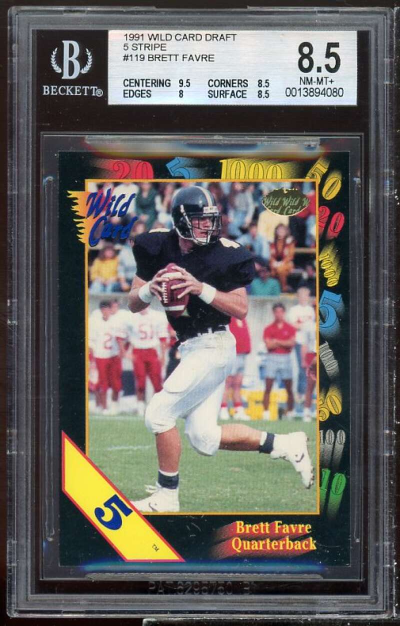 Brett Favre Rookie 1991 Wild Card Draft 10 Stripe #126 BGS 8.5 (9.5 8.5 8 8.5) Image 1