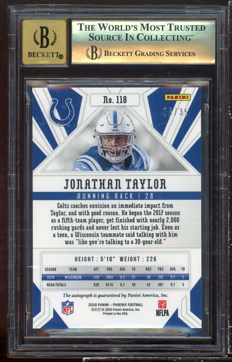 Jonathan Taylor 2020 Panini Phoenix Rookie Auto Pk #118 BGS 9.5 (9.5 9.5 10 9.5) Image 2