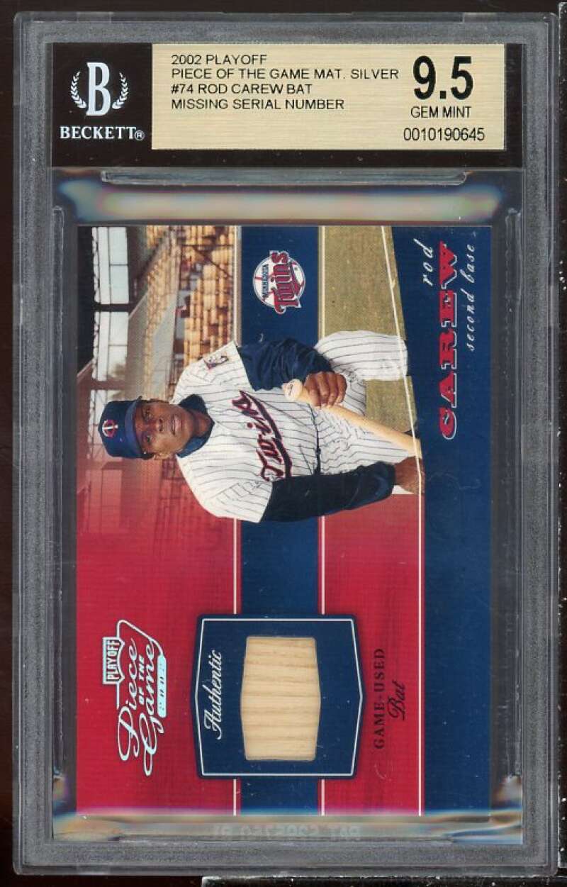 Rod Carew Card 2002 Playoff Piece Of Game Materials Silver #74 BGS 9.5 Image 1