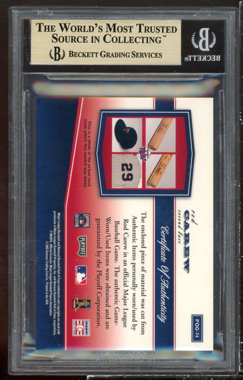 Rod Carew Card 2002 Playoff Piece Of Game Materials Silver #74 BGS 9.5 Image 2