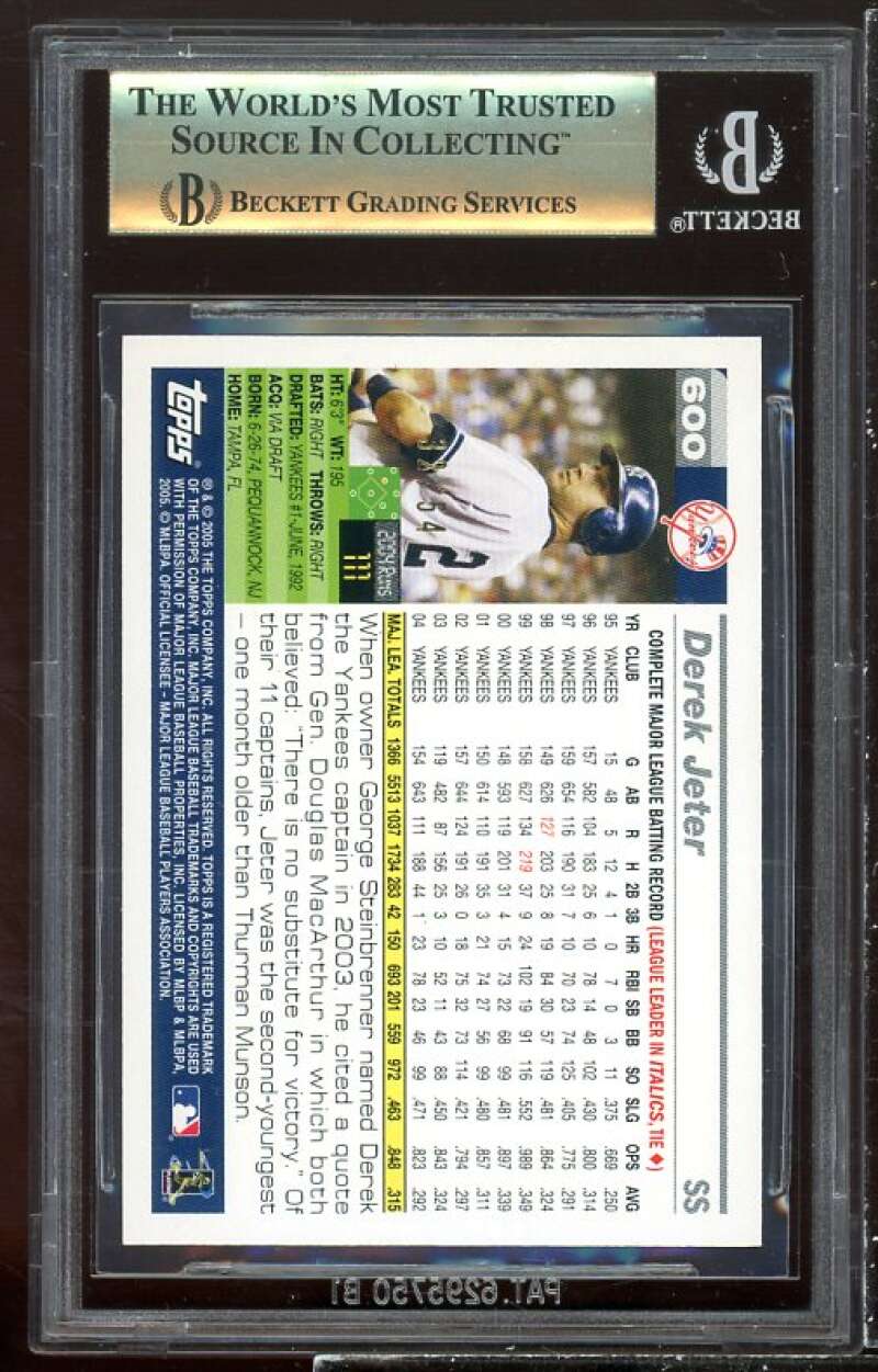 Derek Jeter Card 2005 Topps Black #600 BGS 9.5 (9.5 9.5 9 9.5) Image 2