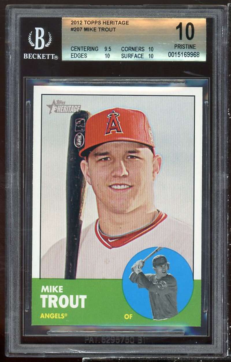 Mike Trout Card 2012 Topps Heritage #207 (PRISTINE) BGS 10 Image 1