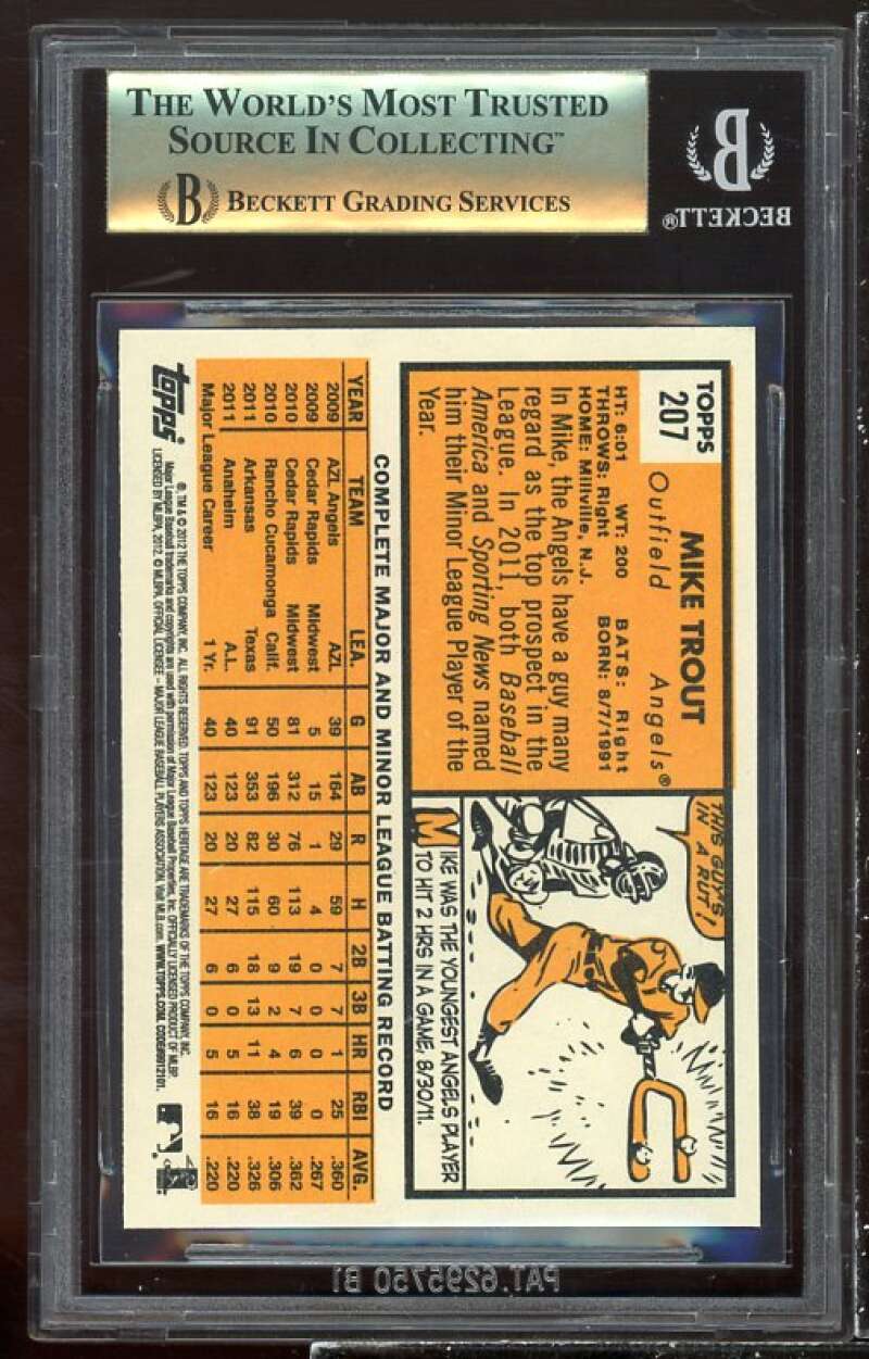 Mike Trout Card 2012 Topps Heritage #207 (PRISTINE) BGS 10 Image 2