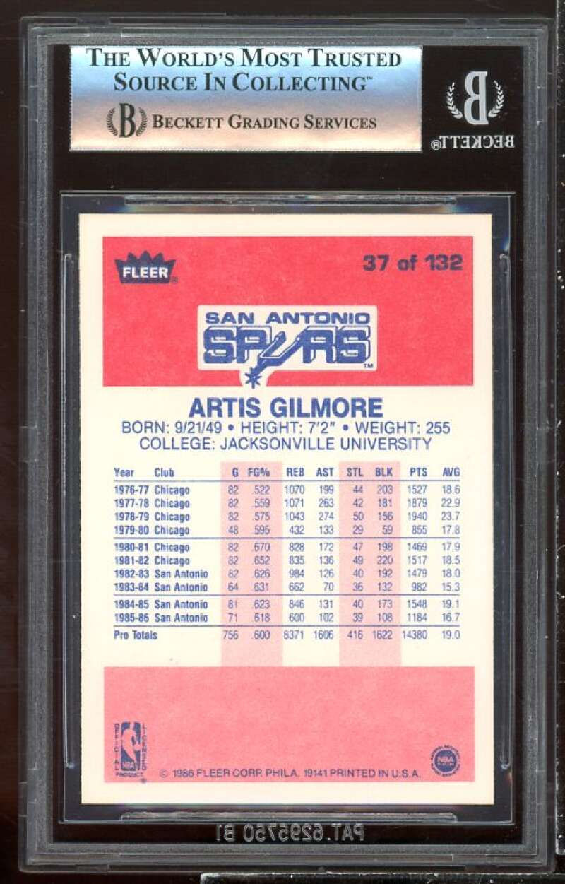 Artis Gilmore Card 1986-87 Fleer #37 BGS 9 Image 2