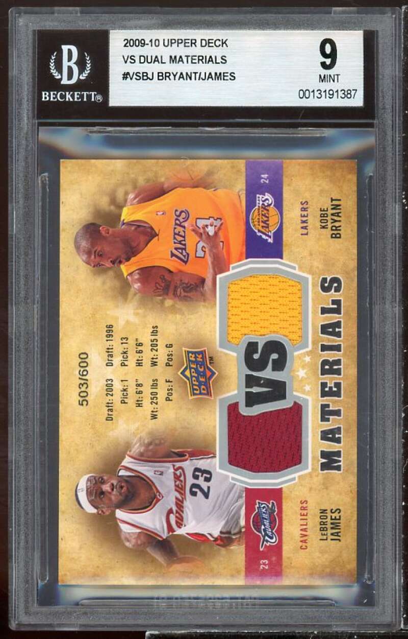 Kobe Bryant/LeBron James Card 2009-10 Upper Deck VS Dual Materials #VSBJ BGS 9 Image 1