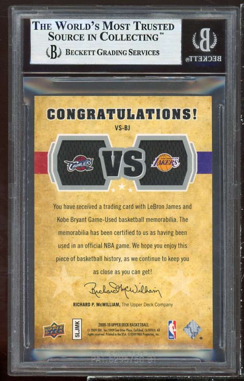 Kobe Bryant/LeBron James Card 2009-10 Upper Deck VS Dual Materials #VSBJ BGS 9 Image 2