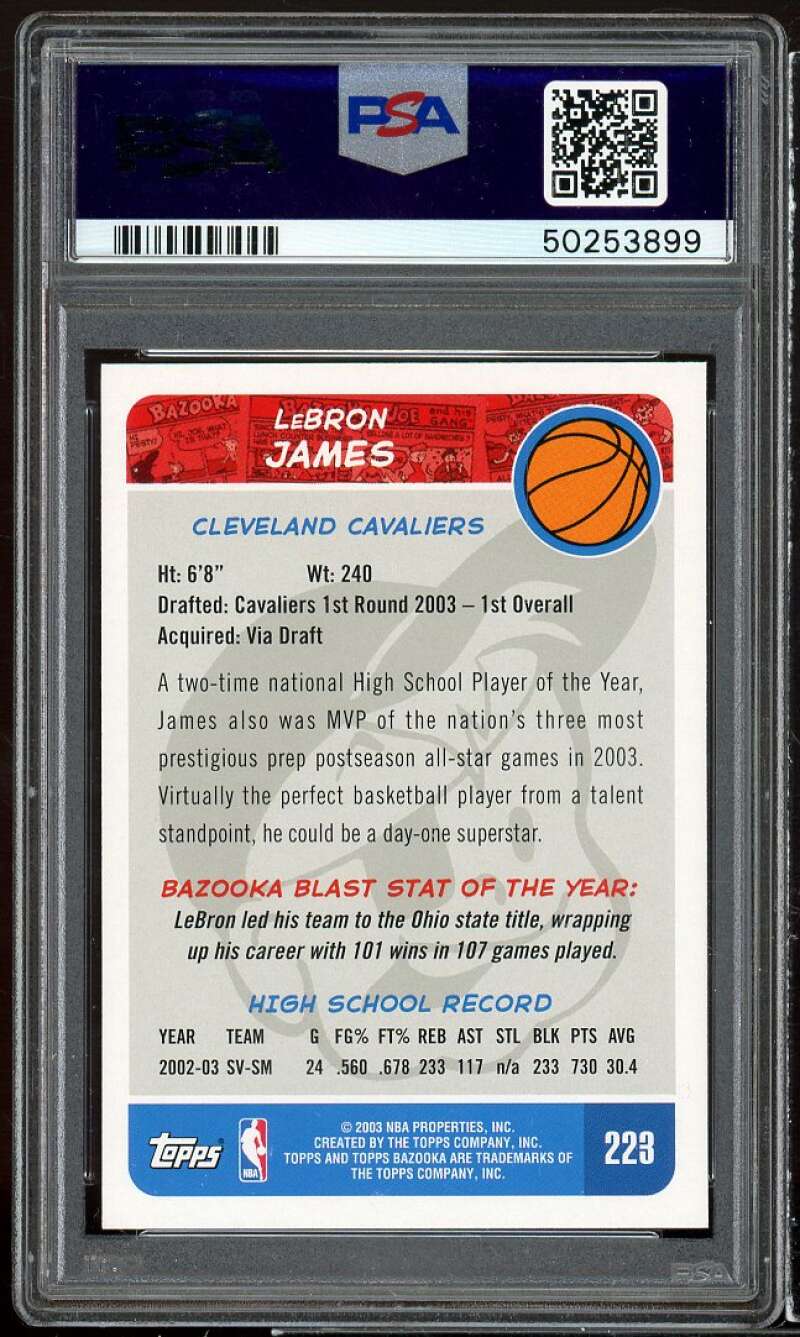 Lebron James Rookie Card 2003-04 Bazooka Home White Jersey #223 PSA 9 Image 2