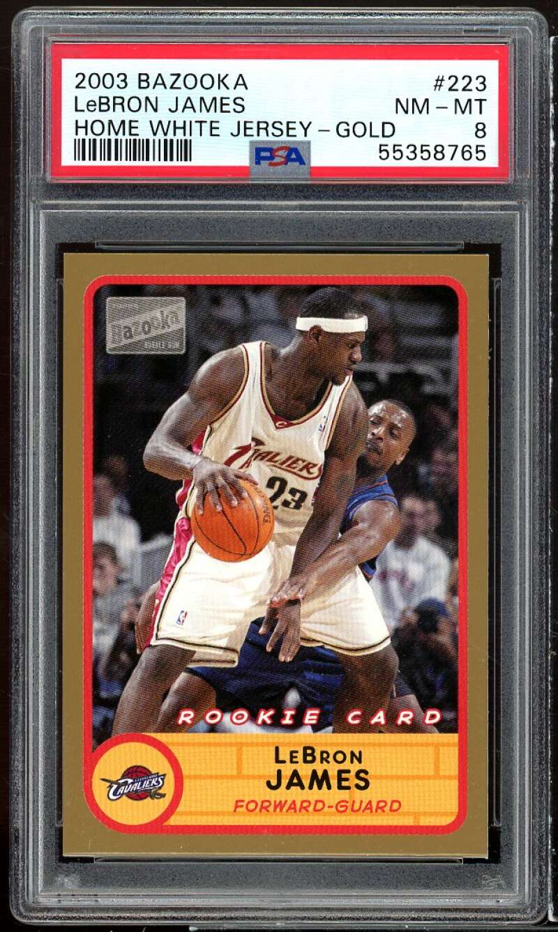 Lebron James Rookie Card 2003-04 Bazooka Home White Jersey Gold #223 PSA 8 Image 1