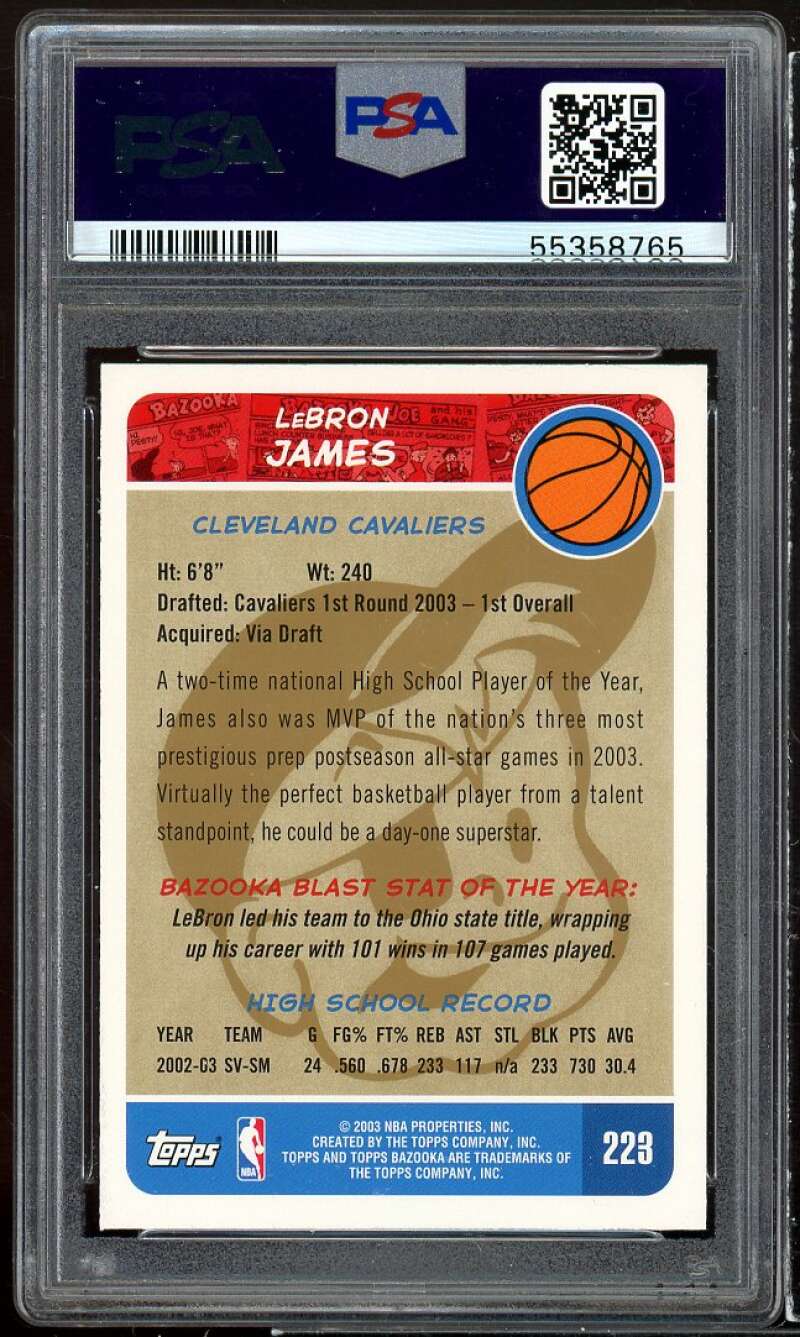 Lebron James Rookie Card 2003-04 Bazooka Home White Jersey Gold #223 PSA 8 Image 2