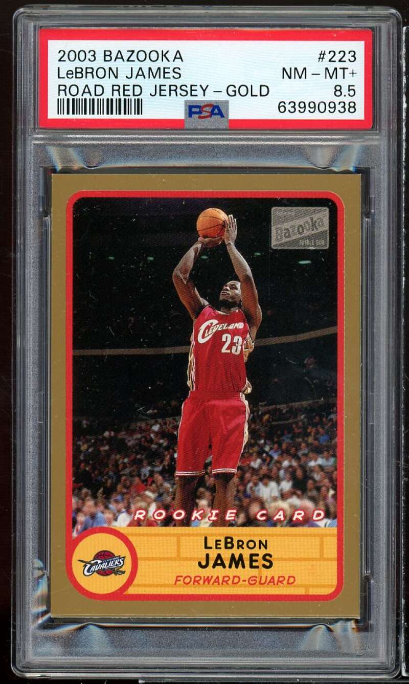 Lebron James Rookie Card 2003-04 Bazooka Road Red Jersey Gold #223 PSA 8.5 Image 1