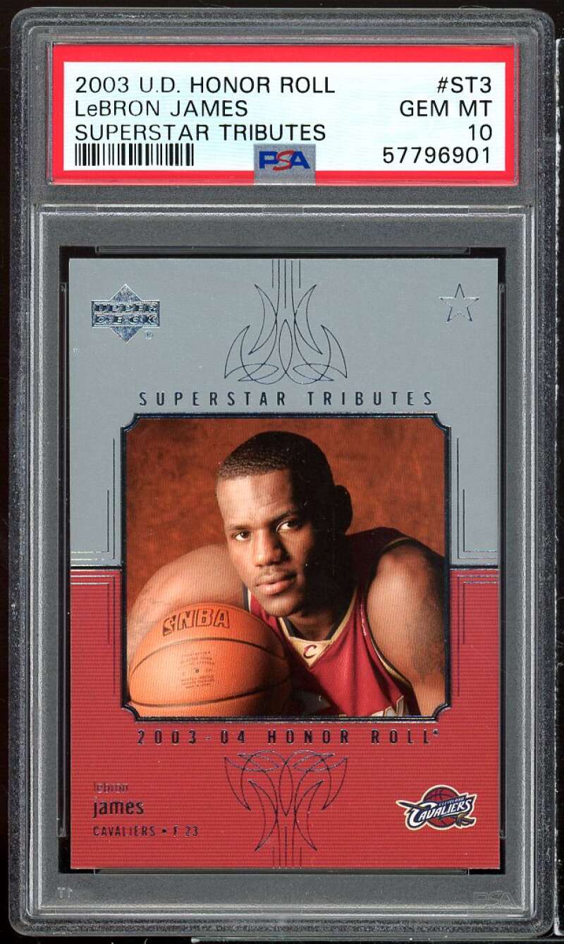 Lebron James Rookie Card 2003-04 U.D. Honor Roll Superstar Tributes #st3 PSA 10 Image 1