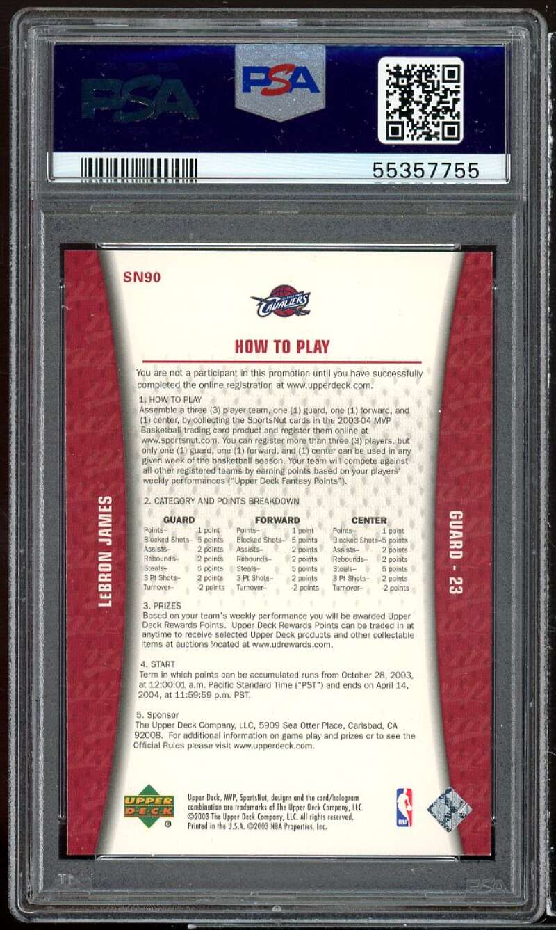 Lebron James Rookie Card 2003-04 Upper Deck MVP Sports Nut #SN90 PSA 9 Image 2