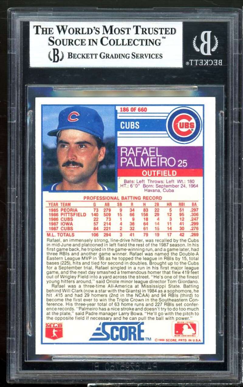 Rafael Palmeiro Rookie Card 1988 Score #186 BGS Authentic Autograph Image 2