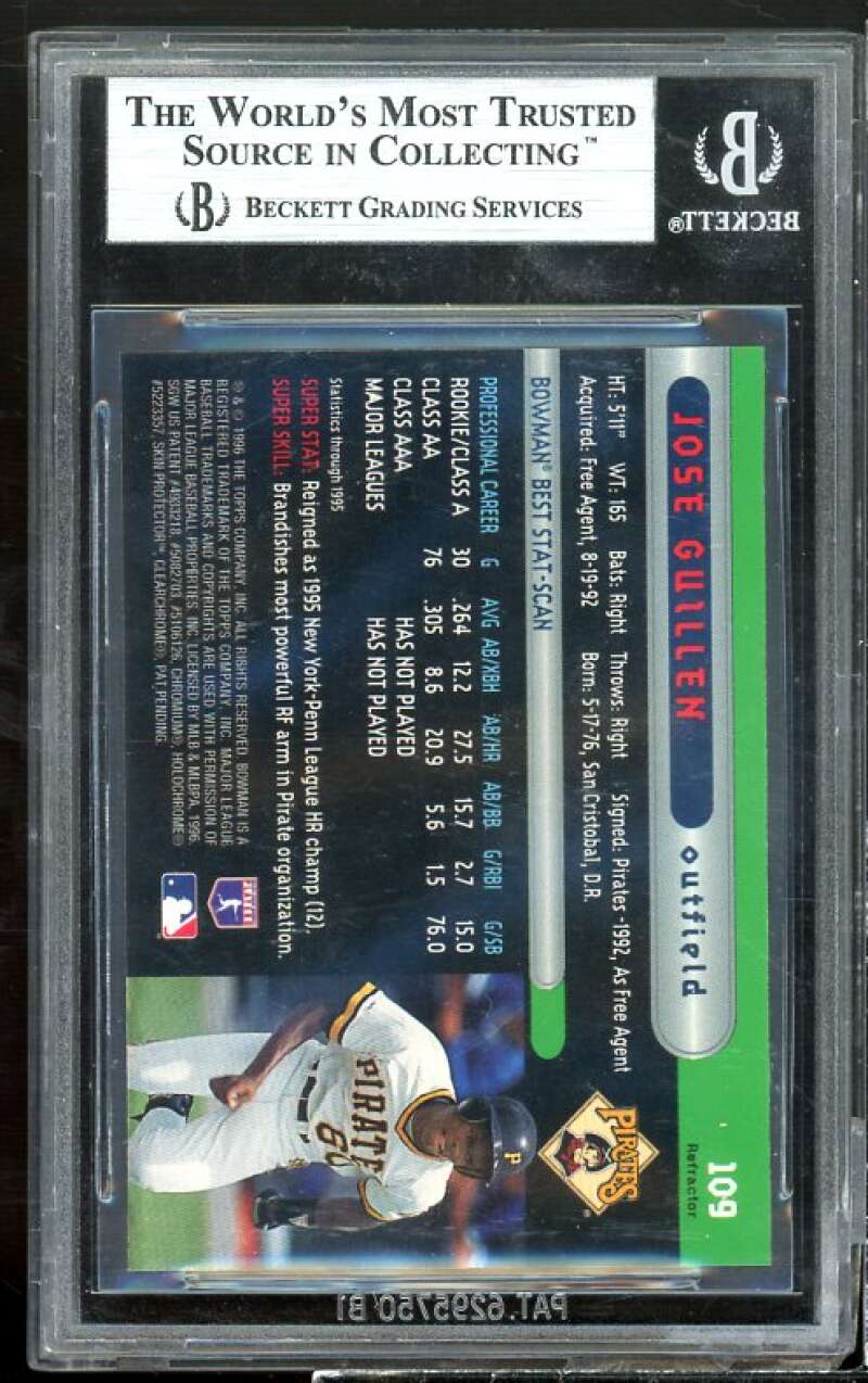 Jose Guillen Rookie Card 1996 Bowman's Best Refractor #109 BGS 9 (9 9.5 9.5 8.5) Image 2