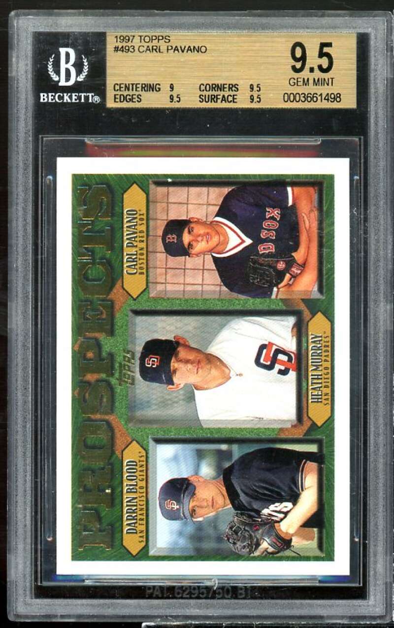 Carl Pavano Rookie Card 1997 Topps #493 BGS 9.5 (9 9.5 9.5 9.5) Image 1